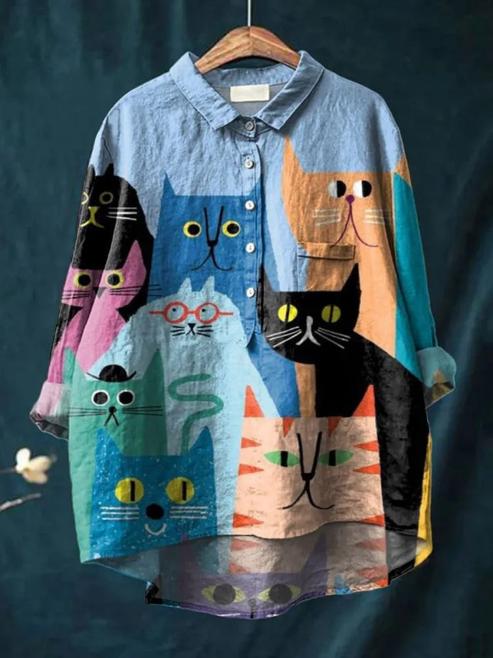 Cartoon Damesblouse met 3D Dierenprint