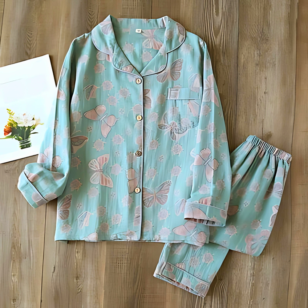 2-delige Katoenen Loungewear Set met Vlinderprint voor vrouwen