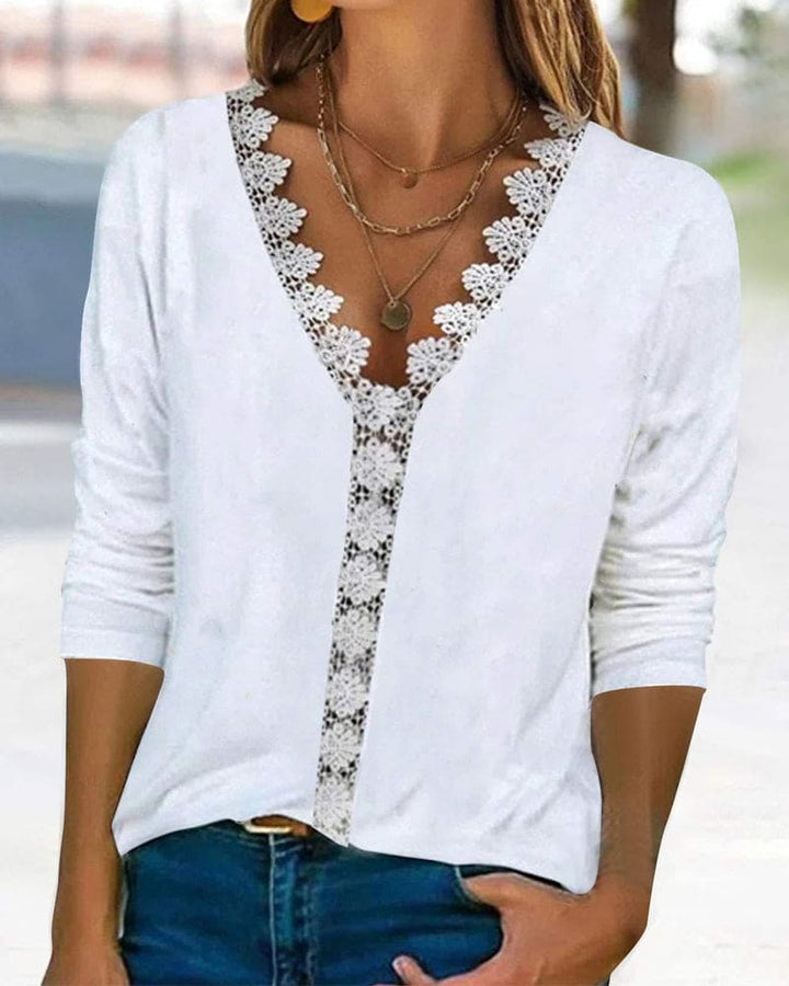 Kanten dames blouse met V-hals en 3/4 mouwen - Anuk