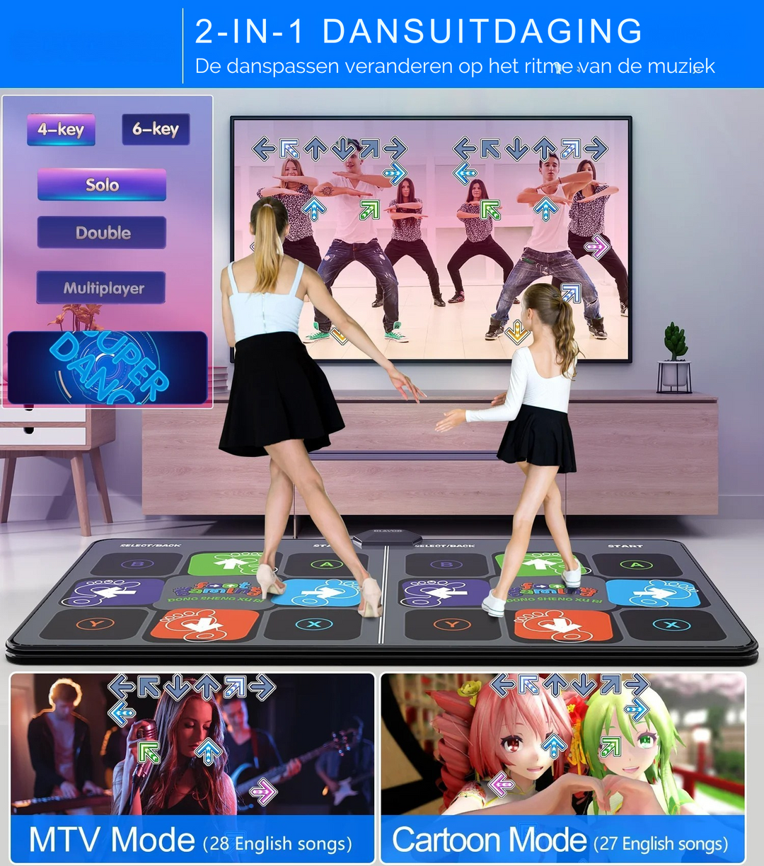 Draadloze Dubbele Dance Mat voor TV en PC