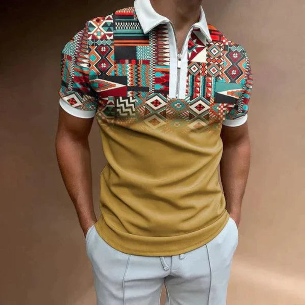 Retro gestreepte polo met rits voor heren