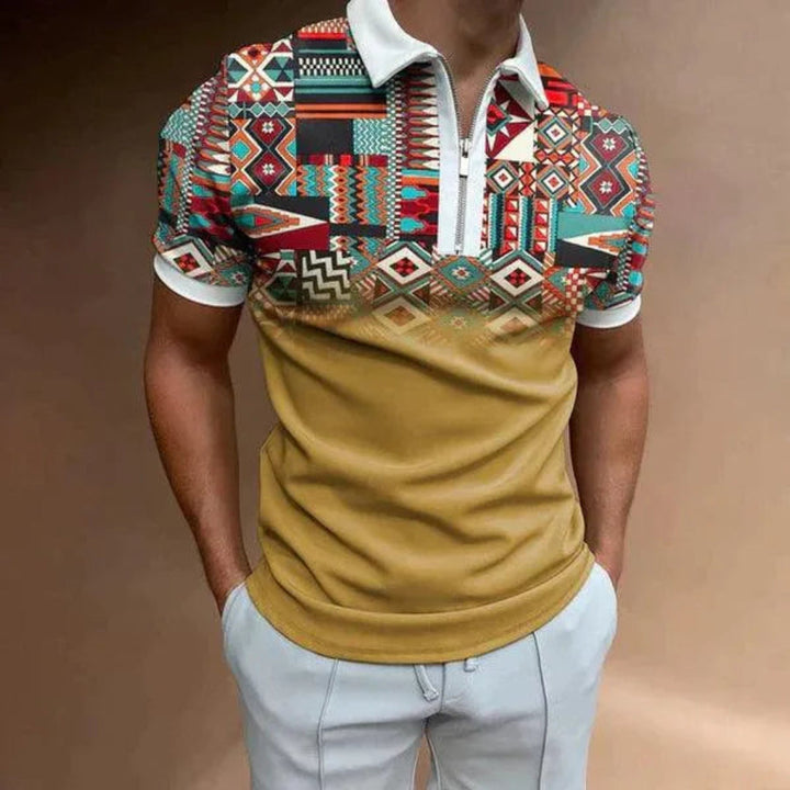 Retro gestreepte polo met rits voor heren