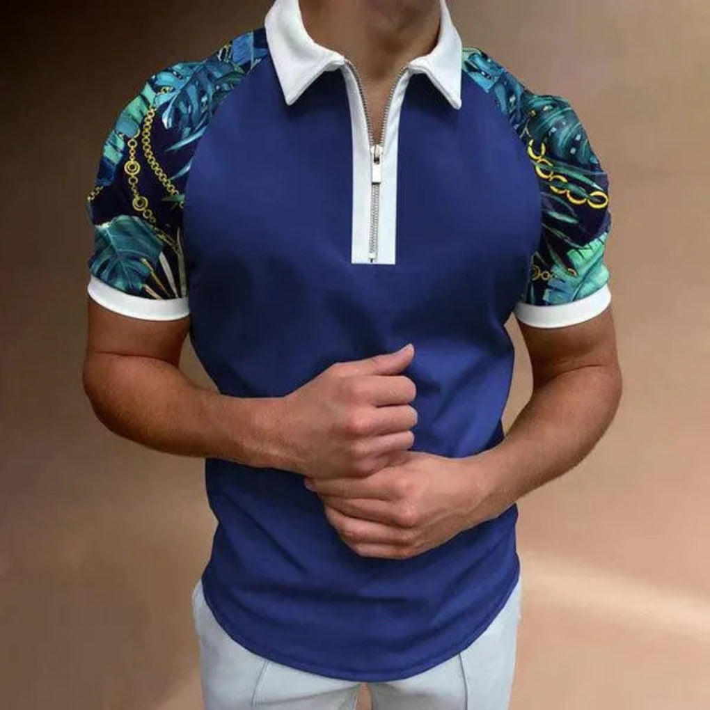 Retro gestreepte polo met rits voor heren