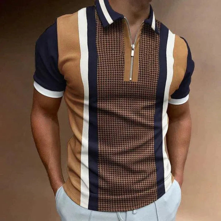 Retro gestreepte polo met rits voor heren