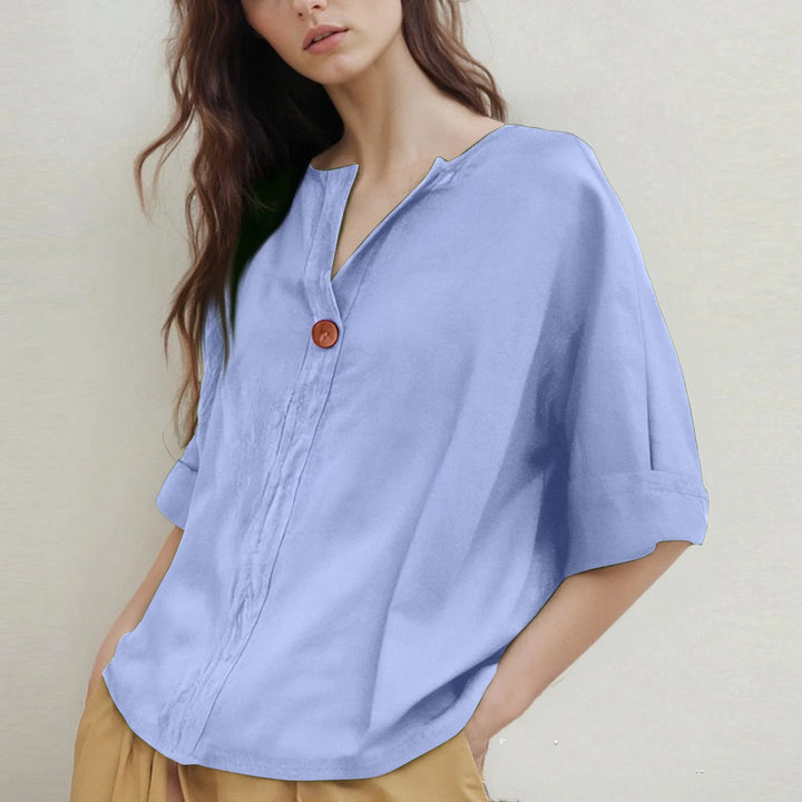Losvallende V-hals Blouse met Driekwartmouwen
