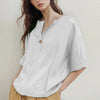 Losvallende V-hals Blouse met Driekwartmouwen