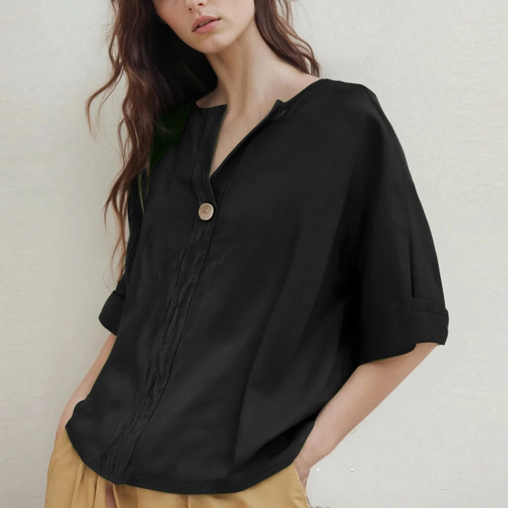 Losvallende V-hals Blouse met Driekwartmouwen