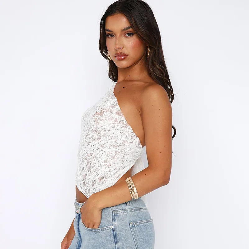 Zomerse Asymmetrische Top met Kant en Open Rug