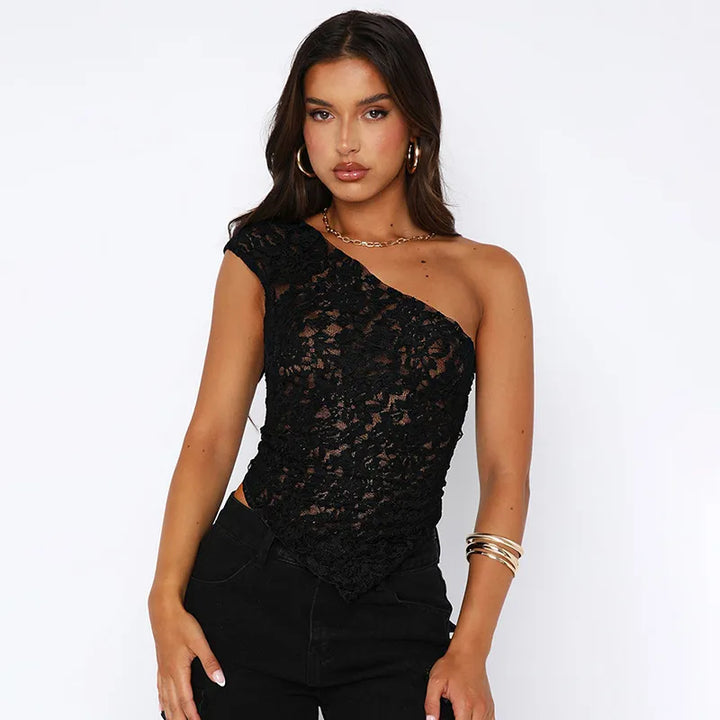 Zomerse Asymmetrische Top met Kant en Open Rug