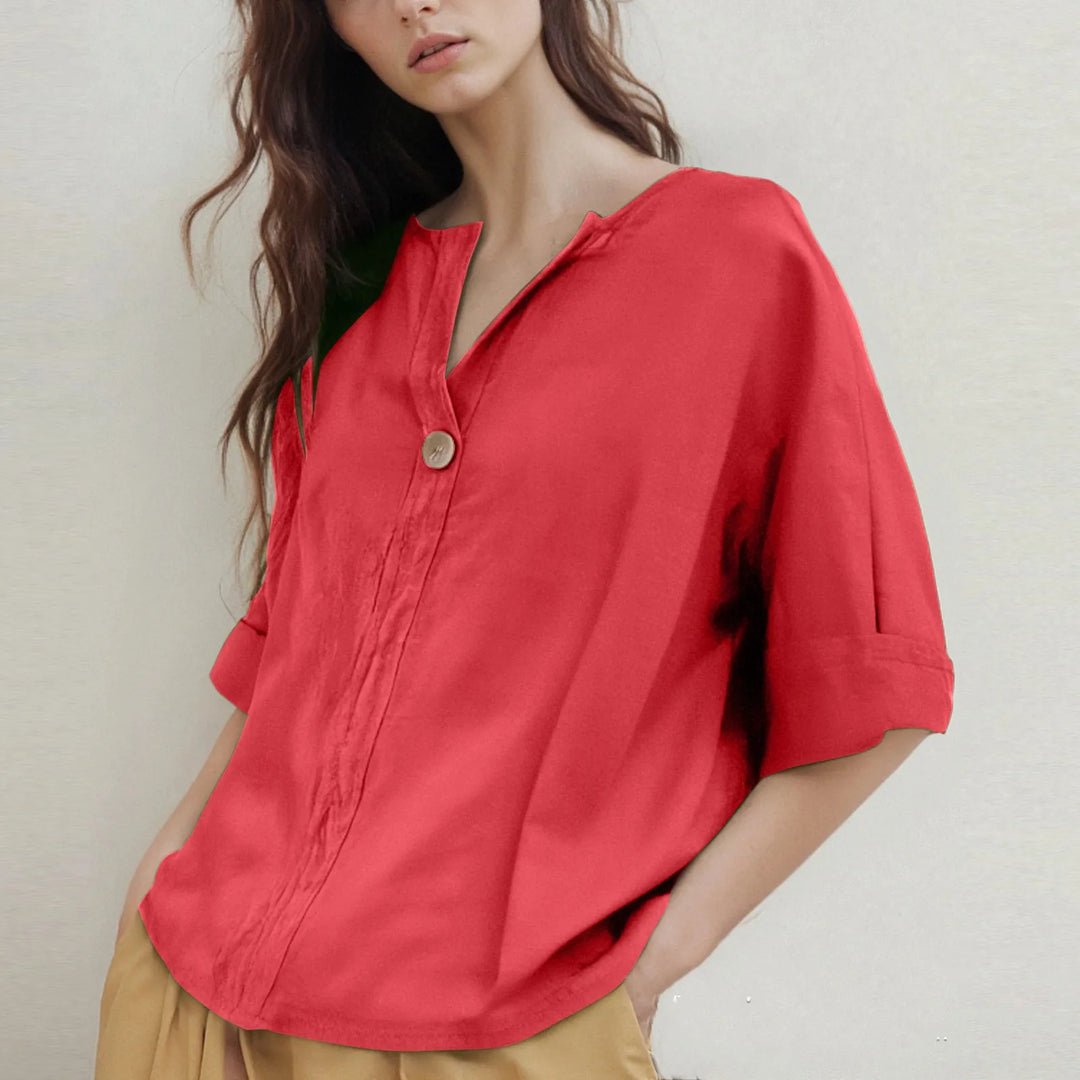 Losvallende V-hals Blouse met Driekwartmouwen