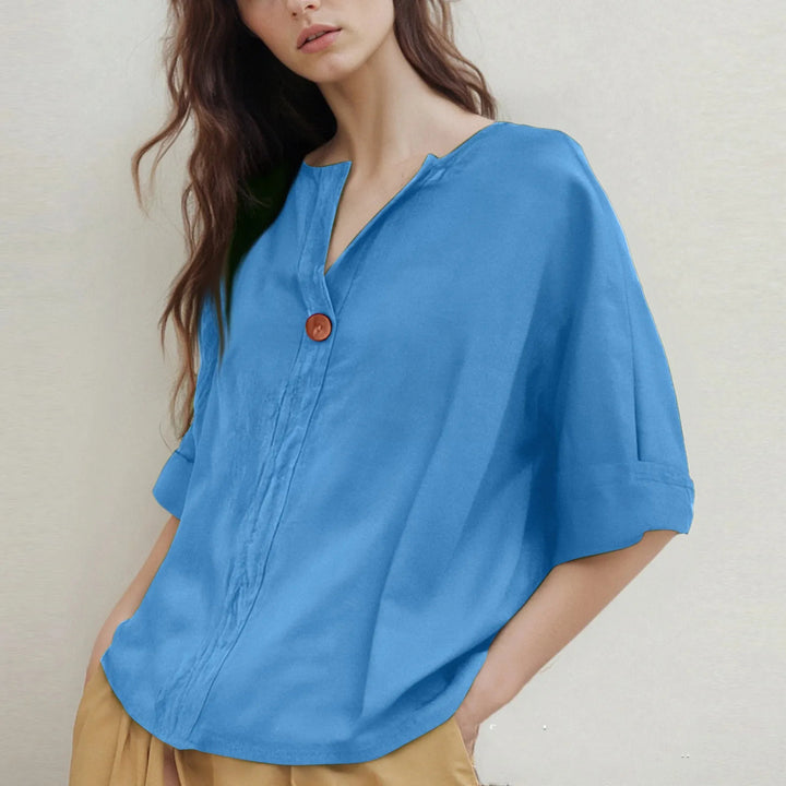 Losvallende V-hals Blouse met Driekwartmouwen