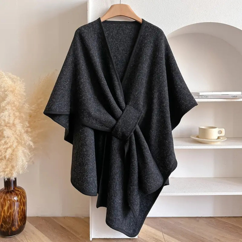 Luxe Winddichte Sjaal Jas met Elegante Drape