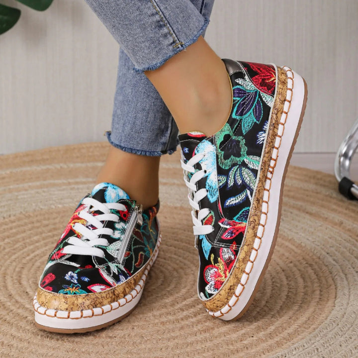 Elegante Bloemenprint Veterschoenen voor Dames