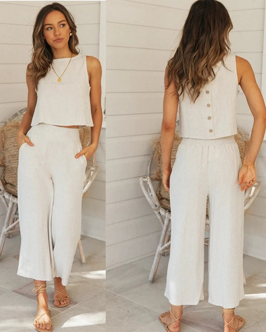 Zomerse Elegante 2-delige Damesoutfit met Top en Broek