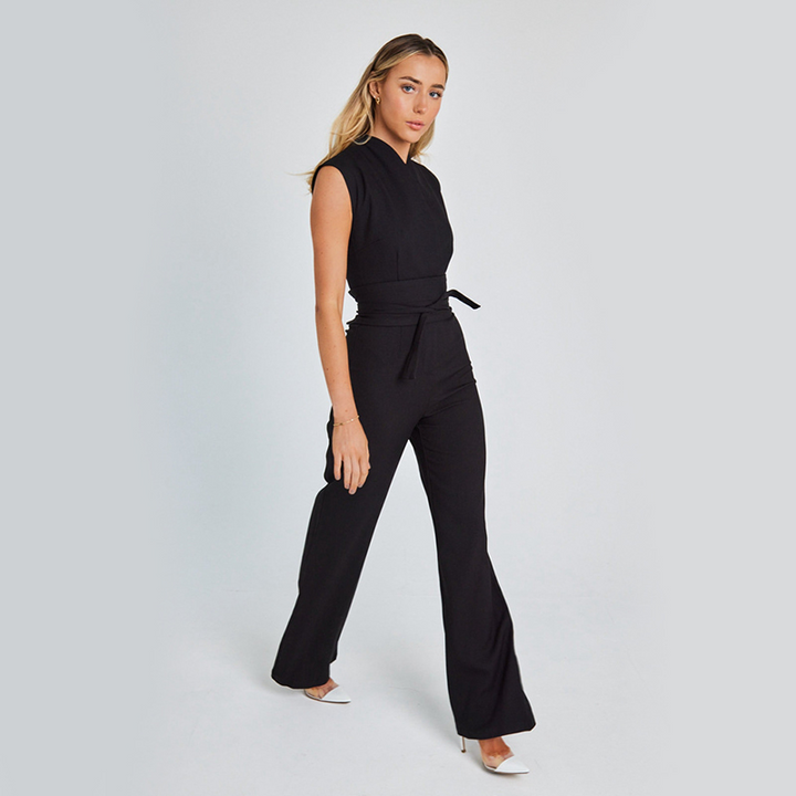 Elegante Mouwloze Jumpsuit met V-hals en Wijde Pijpen