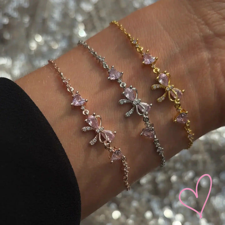 Elegante Armband met Strikdetail en Roze Kristallen