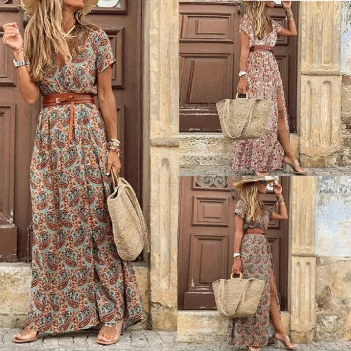 Zomerse Boho Jurk met Bloemenprint en V-Hals