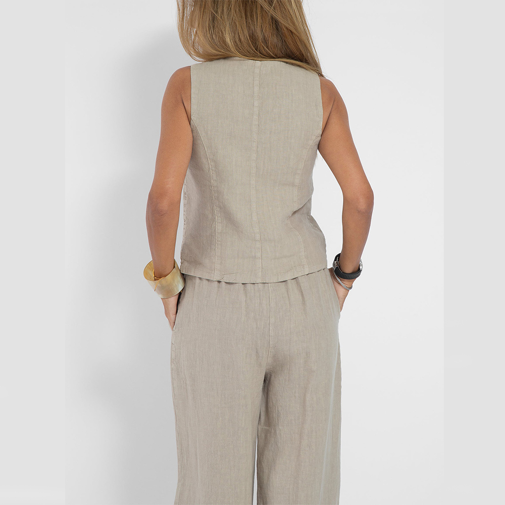 Zomerse Mouwloze V-hals Vest en Losse Rechte Broek