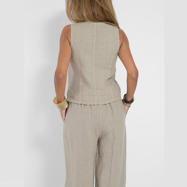 Zomerse Mouwloze V-hals Vest en Losse Rechte Broek