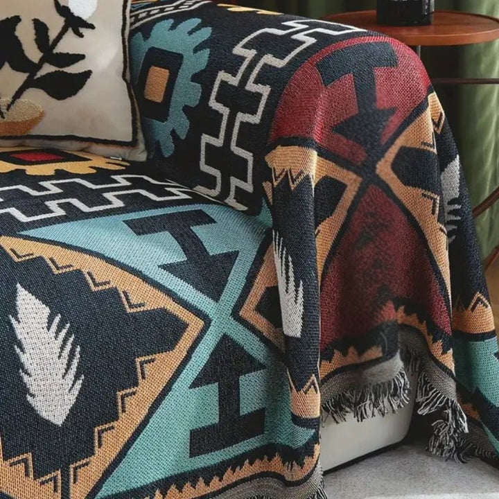 Geometrisch Patroon Bankhoes met Boho-Stijl en Kwastjes