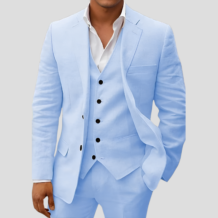 Driedelige linnen set voor heren: blazer, vest en broek