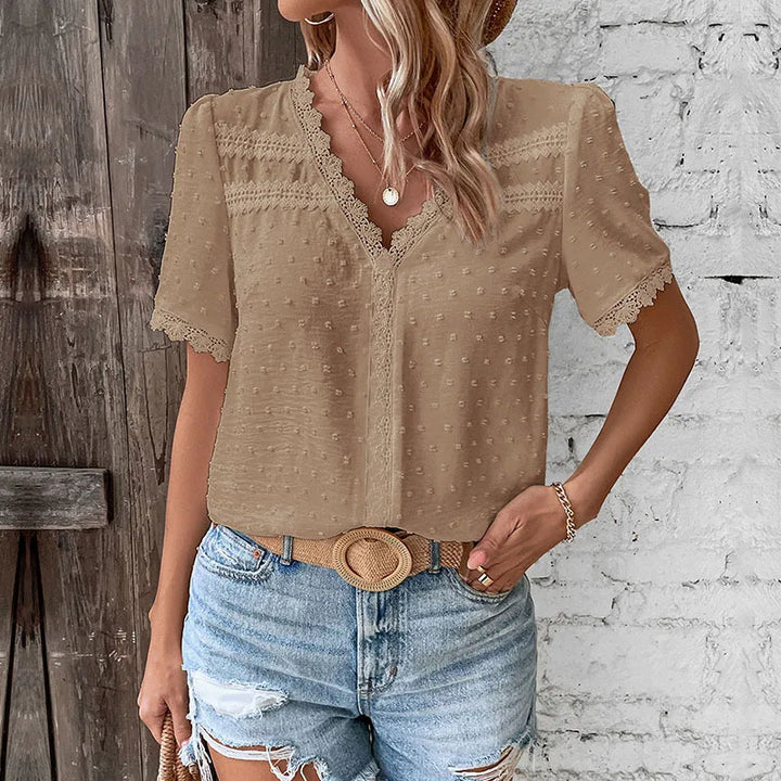 Kanten Dames Blouse met Korte Mouwen voor een Elegante Uitstraling