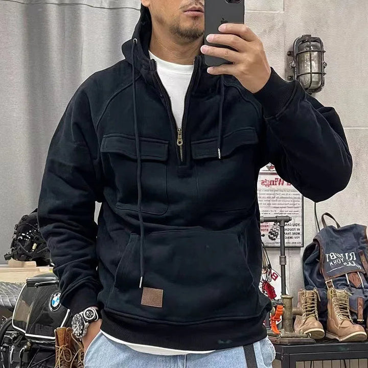Retro Motor Hoodie voor Heren met Stoere Look en Praktische Details