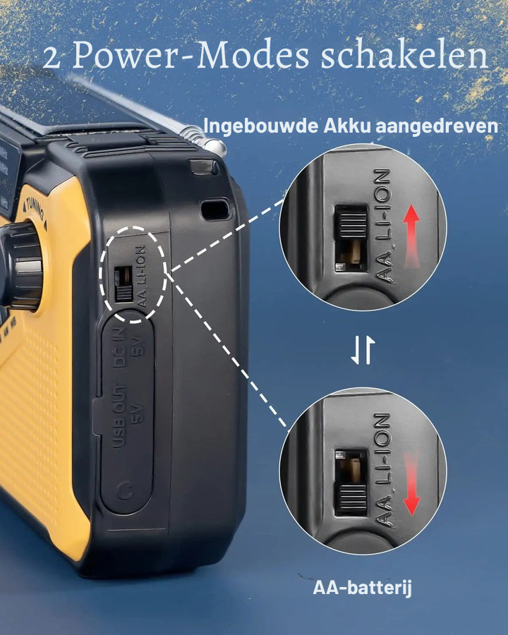 Draagbare Solar & Dynamo Noodradio met LED en Powerbank