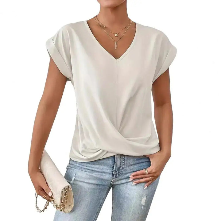 Stijlvolle V-hals Blouse met Geplooid Detail