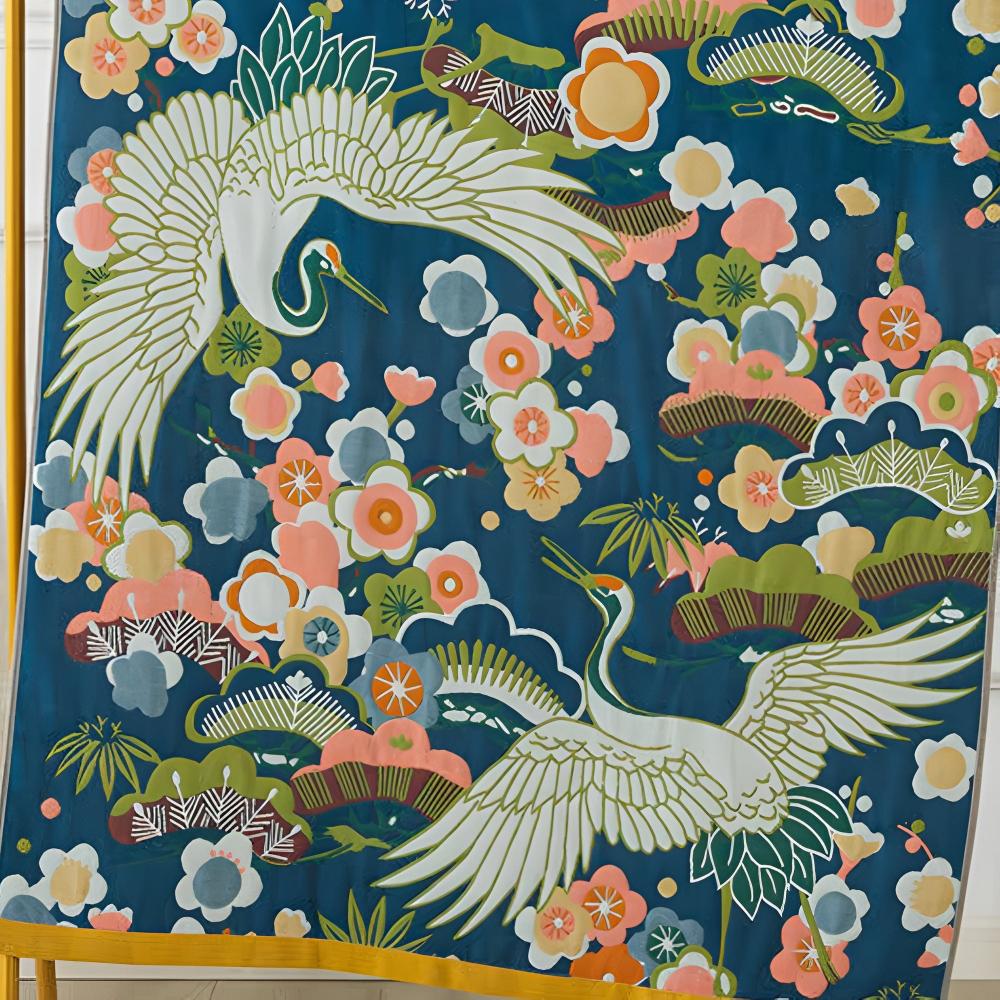 Luxe Badhanddoek met Kraanvogel- en Bloemenprint