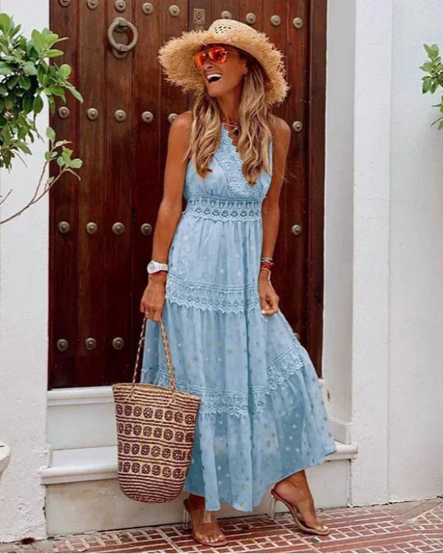 Lange Maxi Jurk met Print en V-Hals