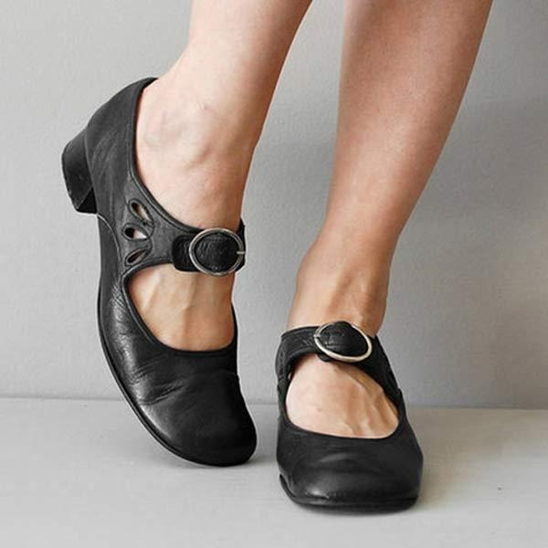 Leren damesschoenen met lage hakken - Aya