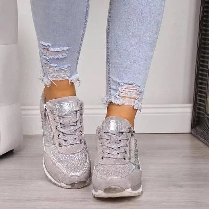 Kristallen Dames Sneakers met Rits en Plateauzool
