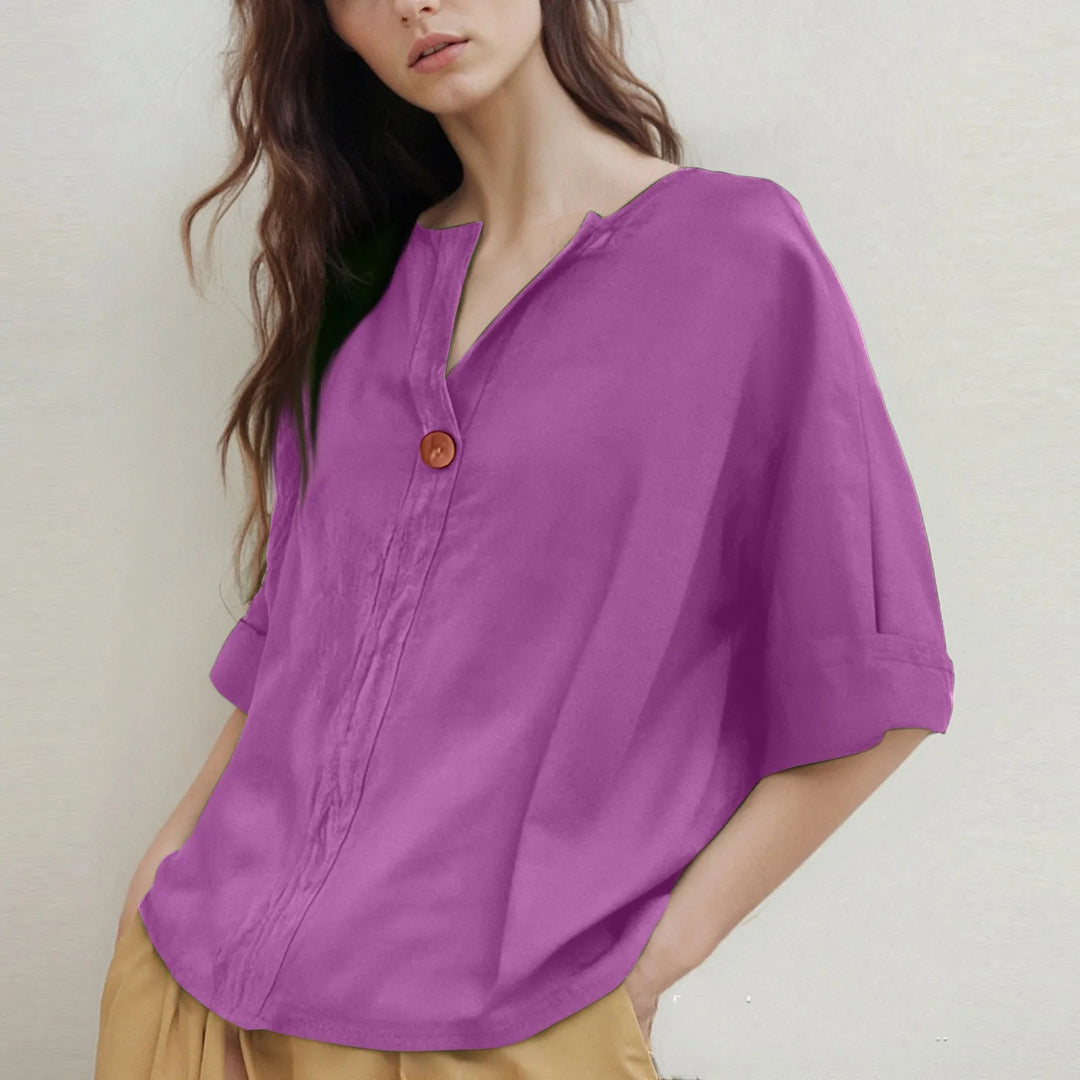 Losvallende V-hals Blouse met Driekwartmouwen