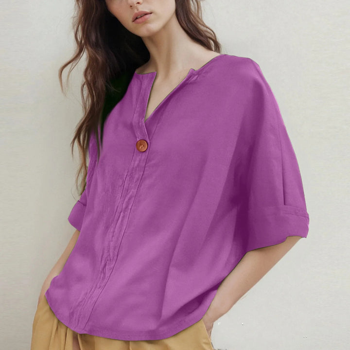 Losvallende V-hals Blouse met Driekwartmouwen