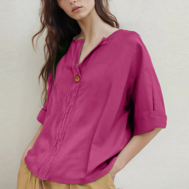 Losvallende V-hals Blouse met Driekwartmouwen