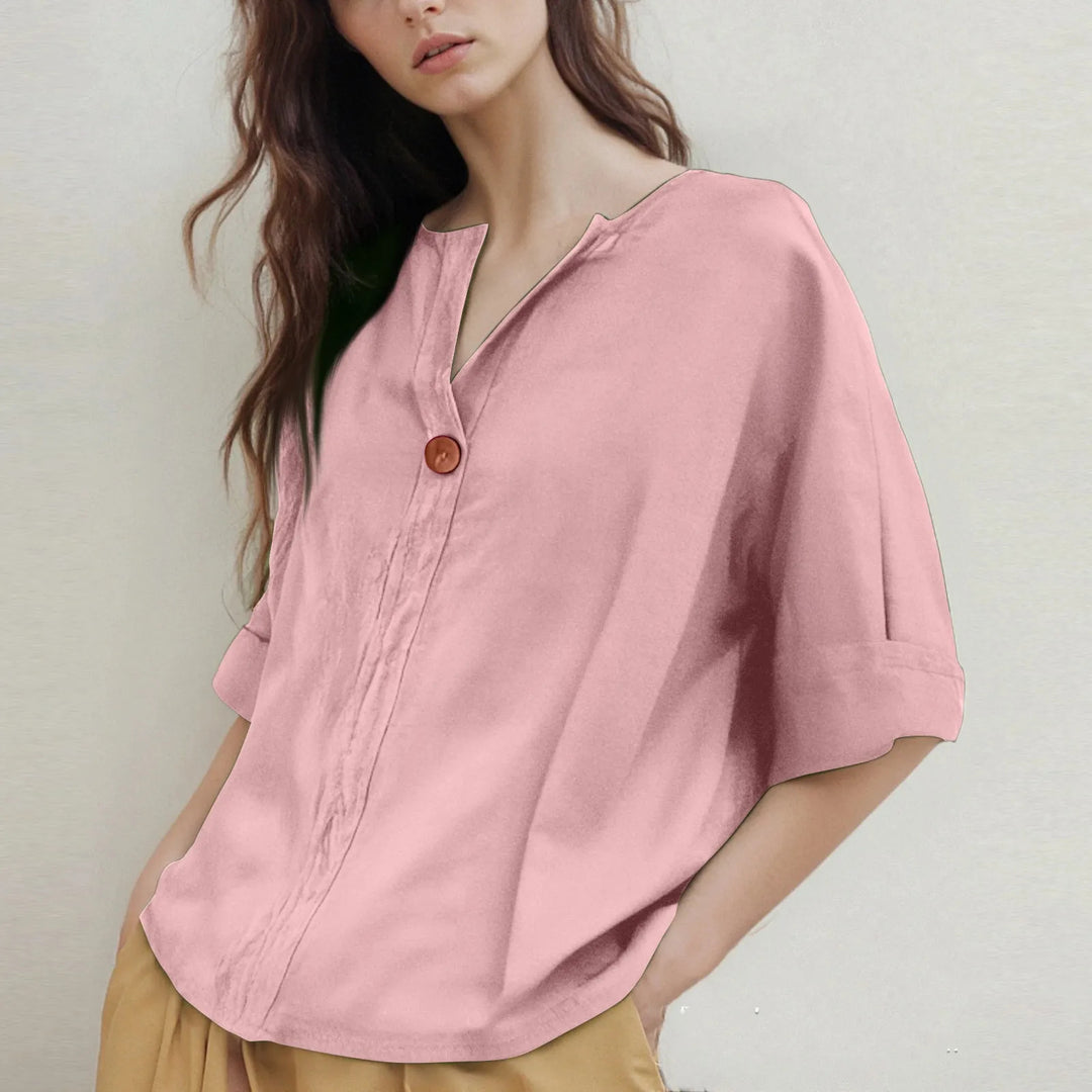 Losvallende V-hals Blouse met Driekwartmouwen