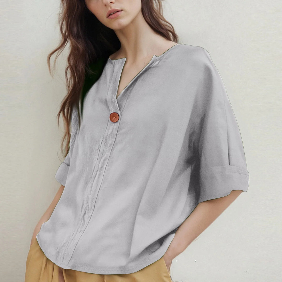 Losvallende V-hals Blouse met Driekwartmouwen