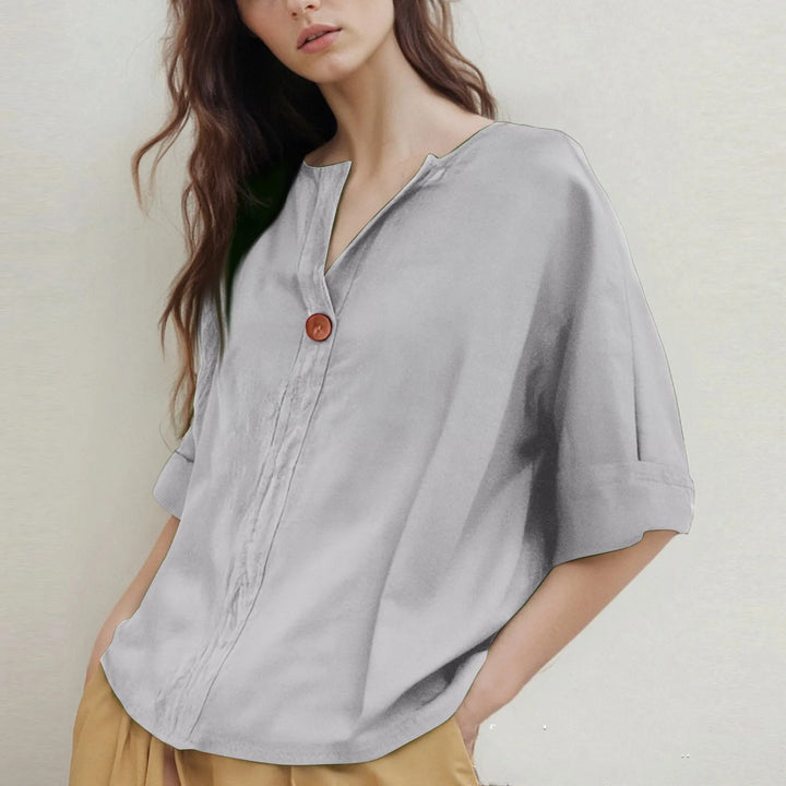 Losvallende V-hals Blouse met Driekwartmouwen