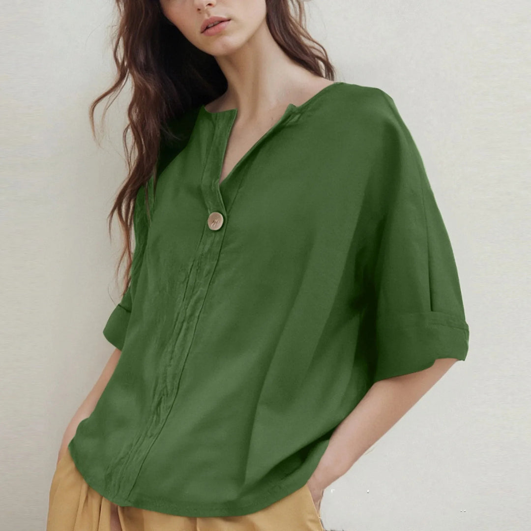 Losvallende V-hals Blouse met Driekwartmouwen