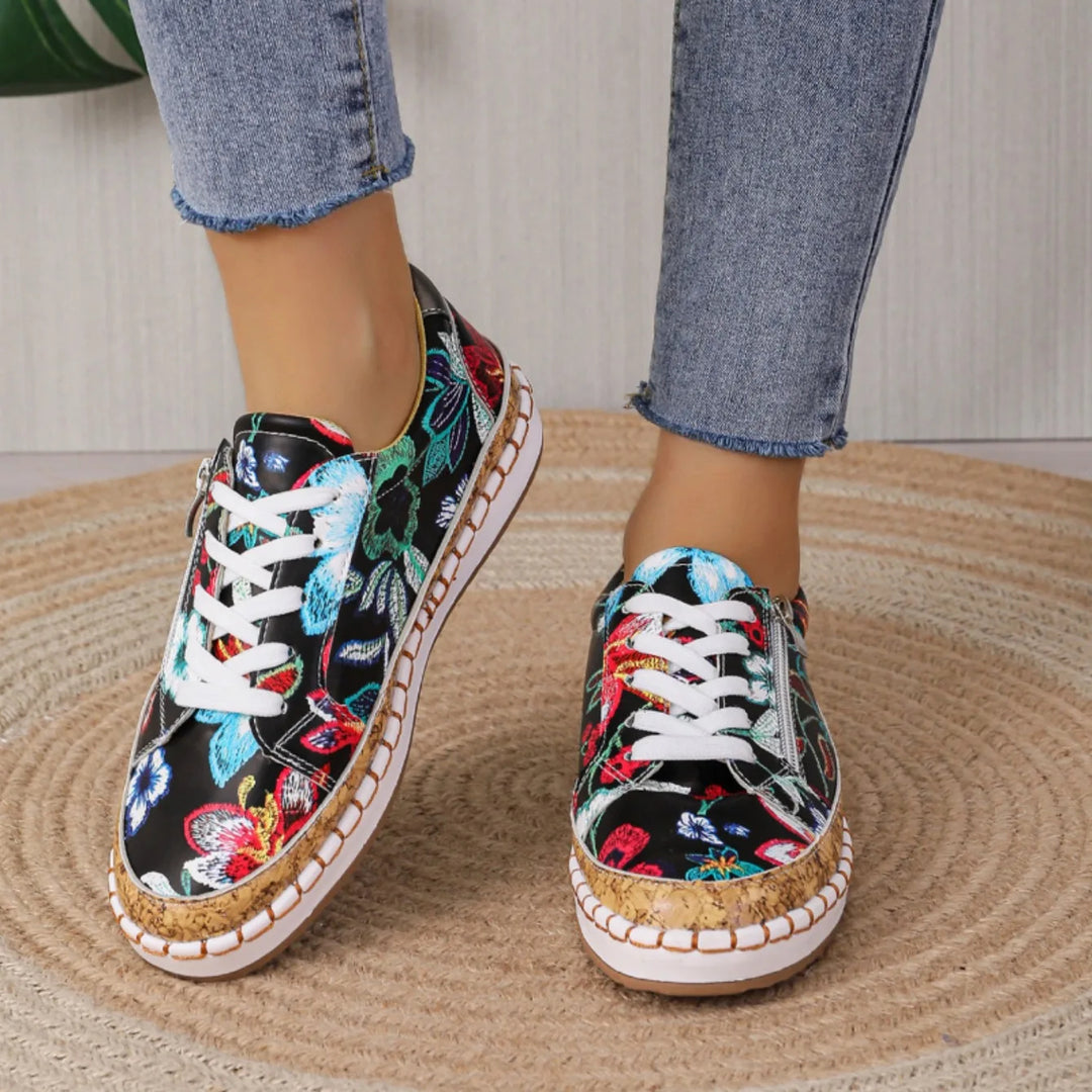 Elegante Bloemenprint Veterschoenen voor Dames