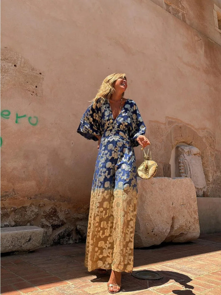 Boho Jumpsuit met Diepe V-hals en Open Rug