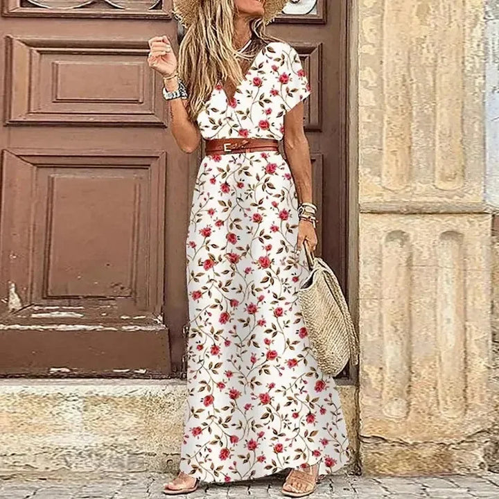 Zomerse Boho Jurk met Bloemenprint en V-Hals