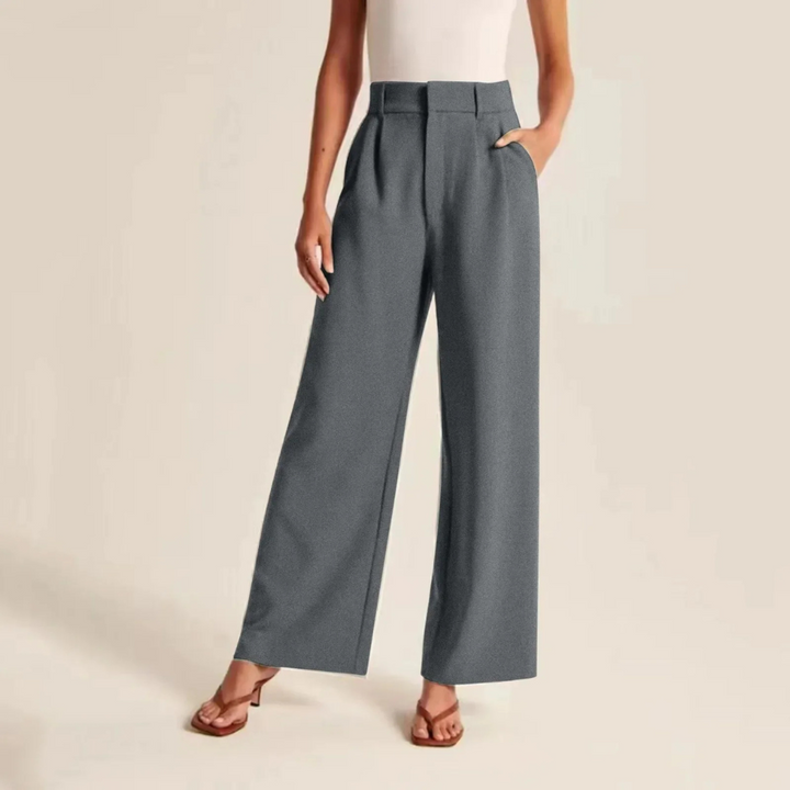 Hoog getailleerde geplooide linnen broek