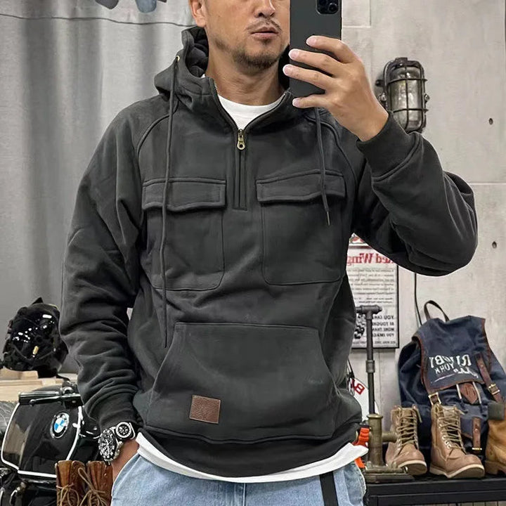 Retro Motor Hoodie voor Heren met Stoere Look en Praktische Details