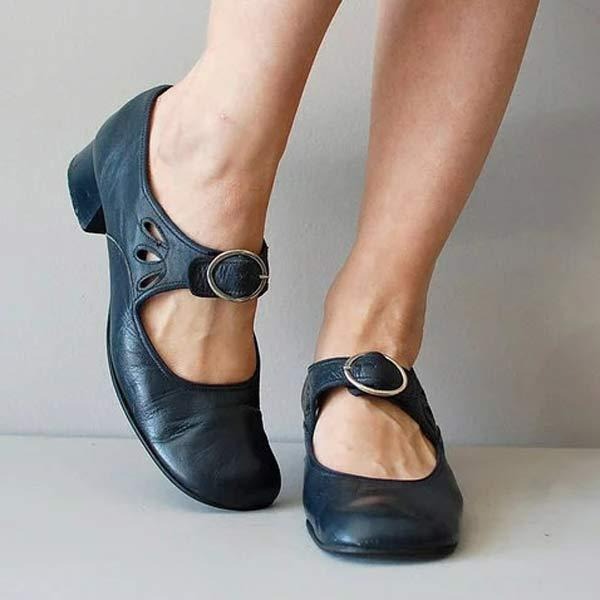 Leren damesschoenen met lage hakken - Aya