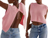 Combhasaki – Y2K Gebreid Mouwloos Vest met Open Rug en Strikdetail
