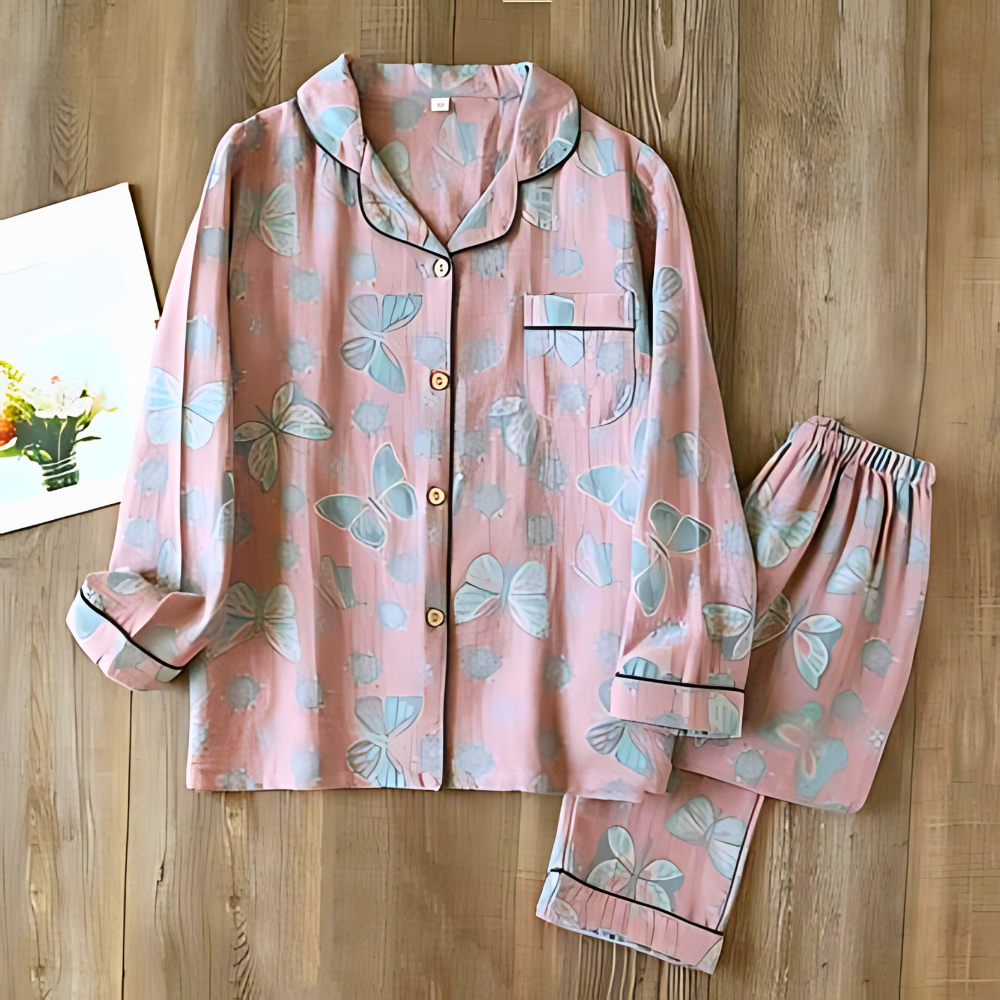 2-delige Katoenen Loungewear Set met Vlinderprint voor vrouwen