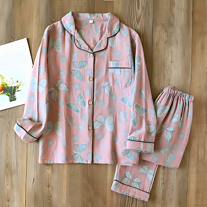 2-delige Katoenen Loungewear Set met Vlinderprint voor vrouwen