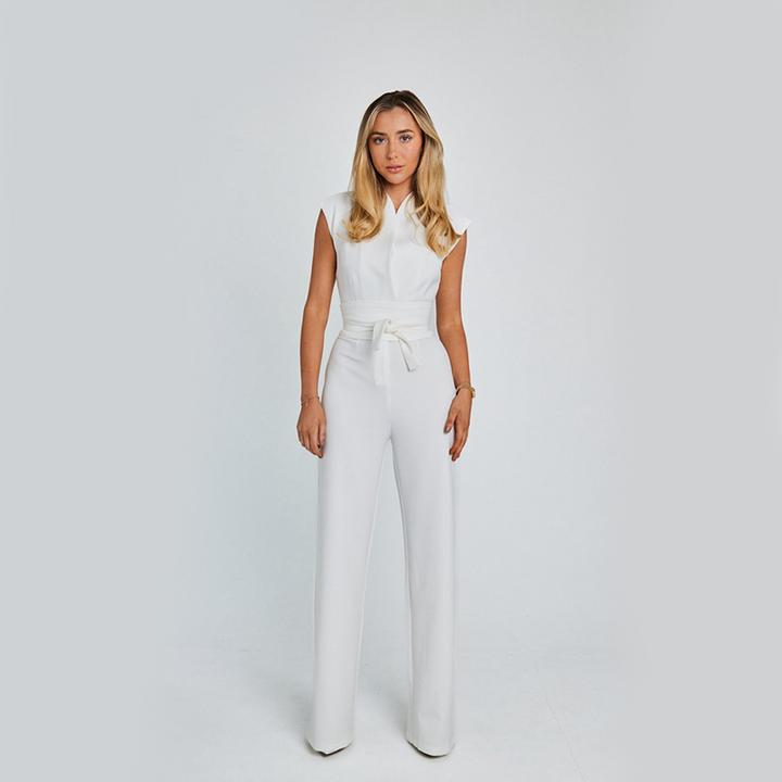 Elegante Mouwloze Jumpsuit met V-hals en Wijde Pijpen
